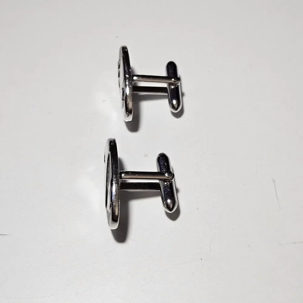Vintage Swank Silver Tone Oval Textured Leaf Design Cufflinks